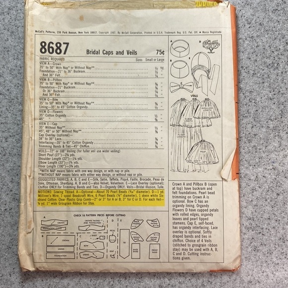VINTAGE 1967’s bridal caos and veil pattern 8687 McCall’s. 159 - Picture 3 of 5